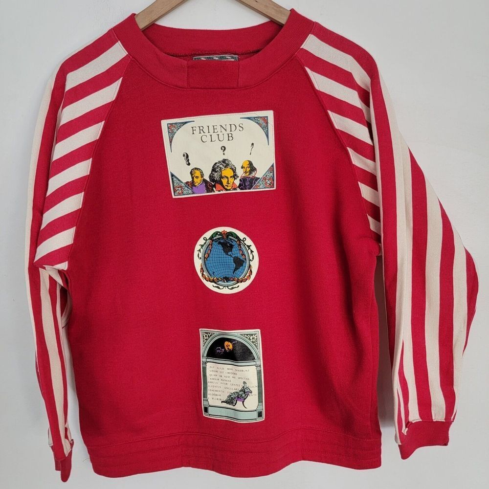 RARE Vintage International Friends Club Top Sweat Shirt Red Striped Size Medium